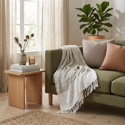 50" X 60" Gray and White Woven Cotton Ombre Throw Blanket with Fringe