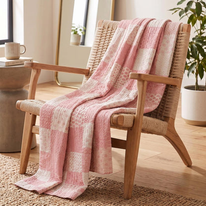 50" X 70" Green Patchwork Silk Quilted Kantha Throw Blanket with Embroidery