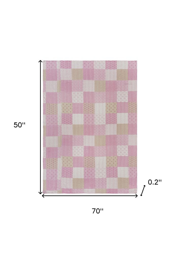 50" X 70" Green Patchwork Silk Quilted Kantha Throw Blanket with Embroidery