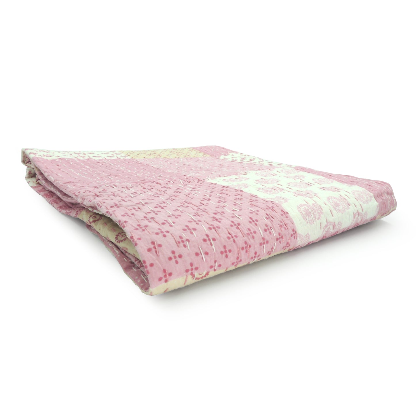 Pink Knitted Cotton Patchwork Throw Blanket