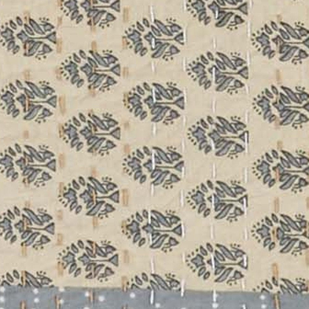 50" X 70" Green Patchwork Silk Quilted Kantha Throw Blanket with Embroidery