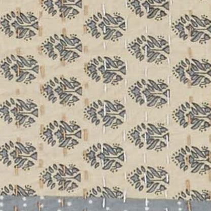 50" X 70" Green Patchwork Silk Quilted Kantha Throw Blanket with Embroidery