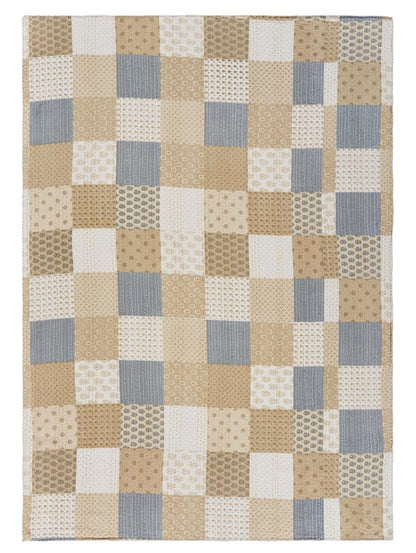 50" X 70" Green Patchwork Silk Quilted Kantha Throw Blanket with Embroidery