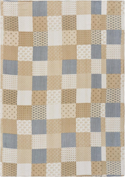 50" X 70" Green Patchwork Silk Quilted Kantha Throw Blanket with Embroidery