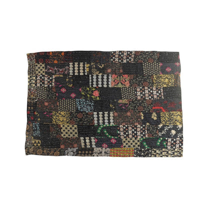 70" X 50" Black Kantha Cotton Patchwork Throw Blanket with Embroidery