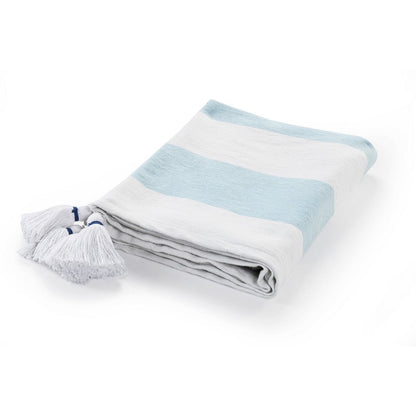 50" X 60" Gray and White Woven Cotton Striped Throw Blanket with Tassels