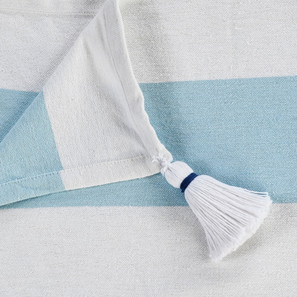 50" X 60" Gray and White Woven Cotton Striped Throw Blanket with Tassels