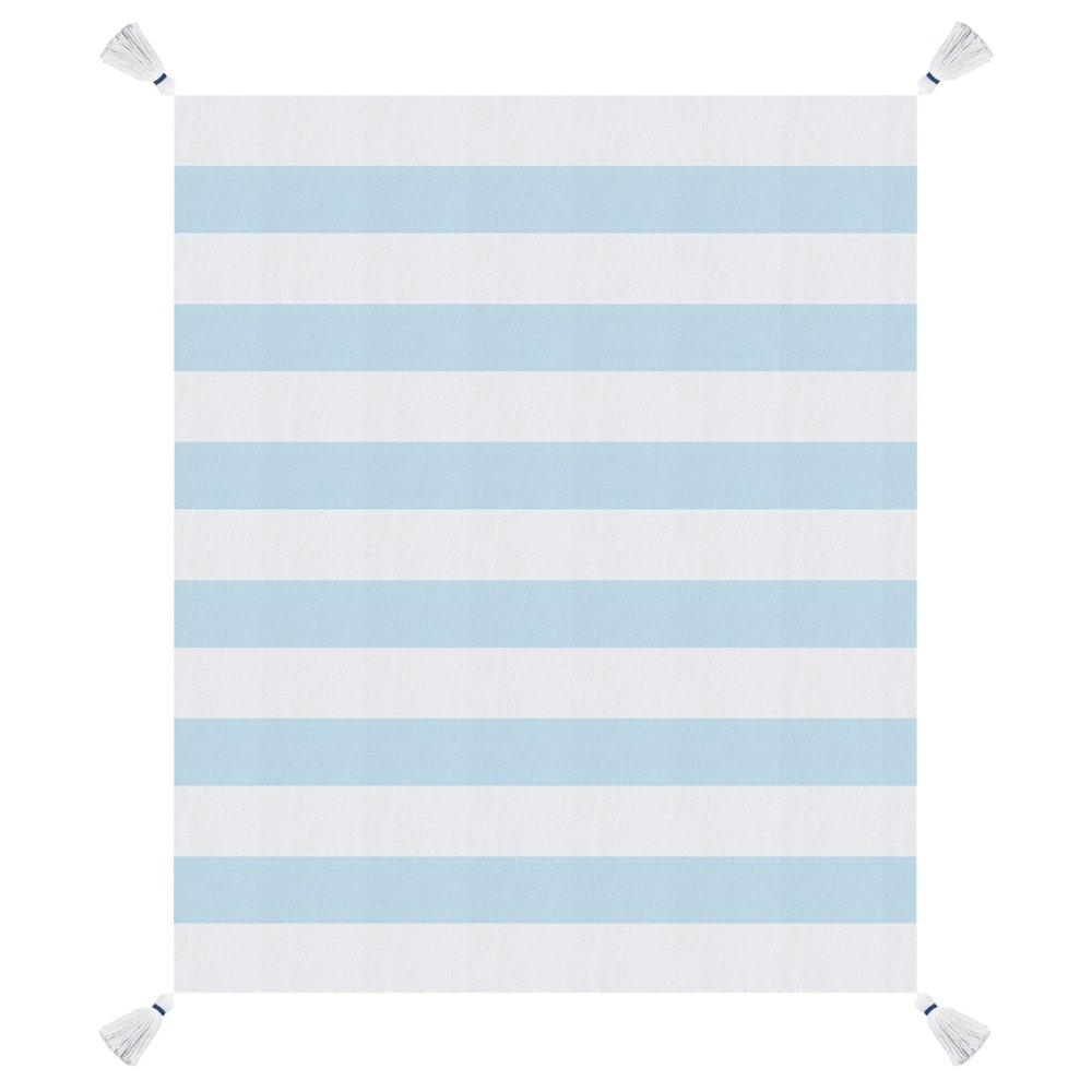 50" X 60" Gray and White Woven Cotton Striped Throw Blanket with Tassels