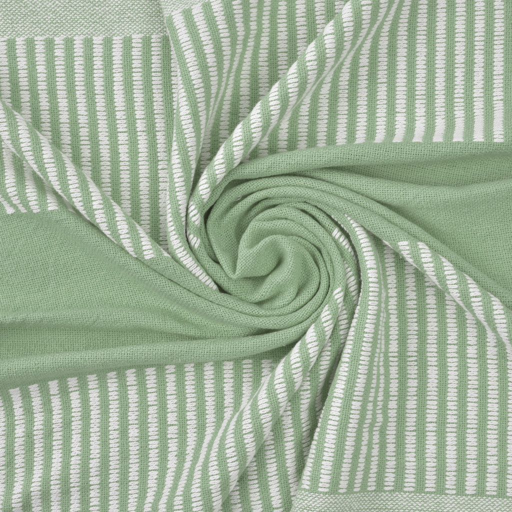 60" X 50" Green Woven Cotton Striped Throw Blanket with Tassels