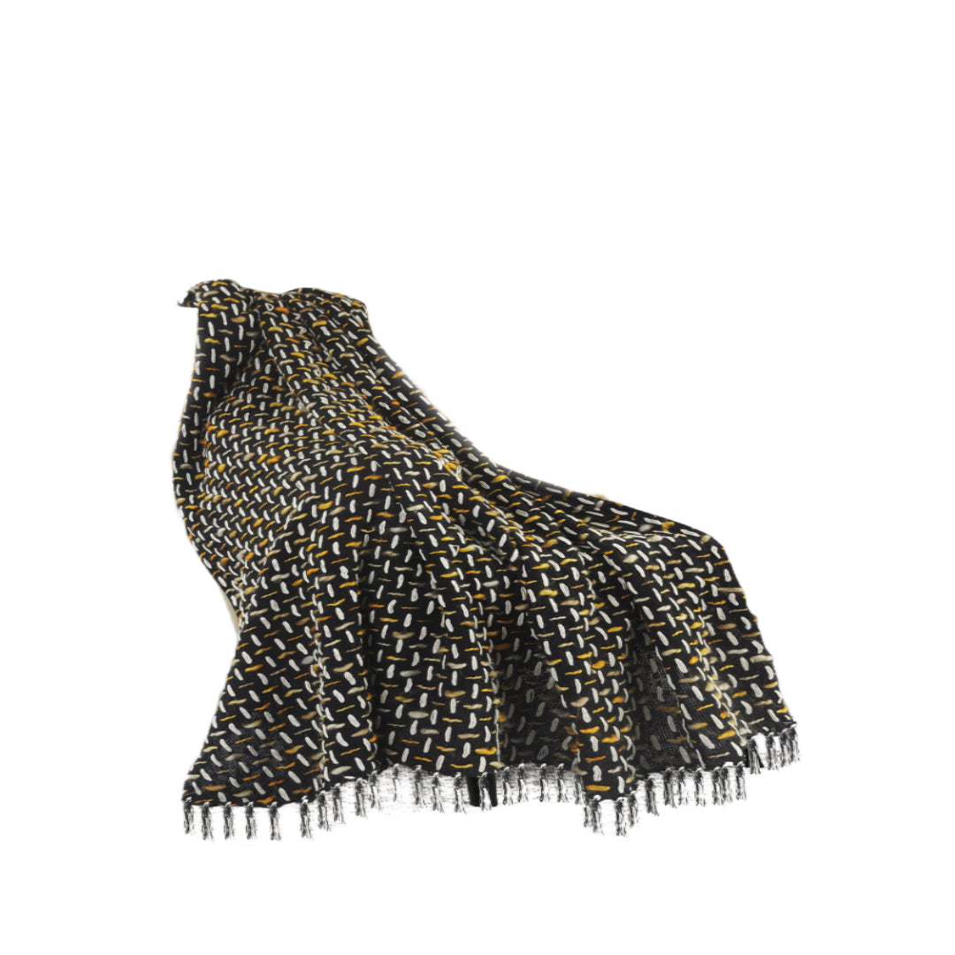 Black and Gold Woven Cotton Geometric Throw Blanket