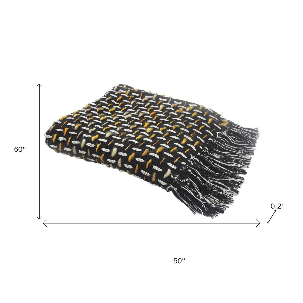 Black and Blue Woven Cotton Geometric Throw Blanket