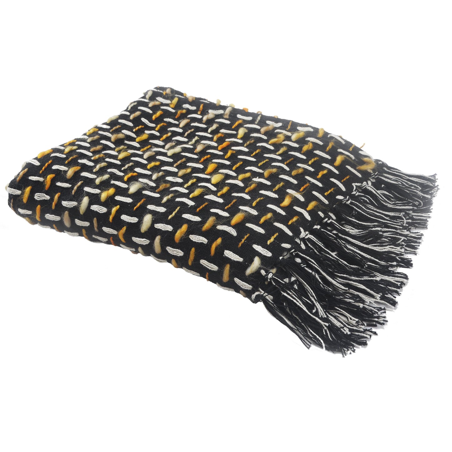 Black and Gold Woven Cotton Geometric Throw Blanket