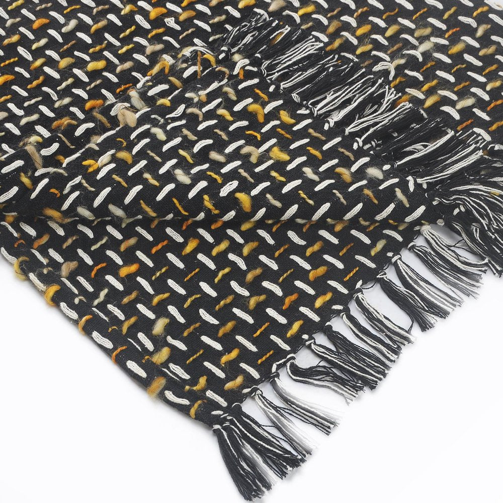 Black and Blue Woven Cotton Geometric Throw Blanket