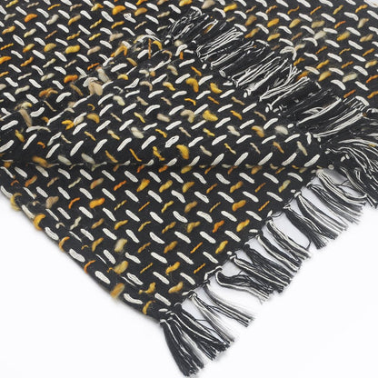 Black and Blue Woven Cotton Geometric Throw Blanket
