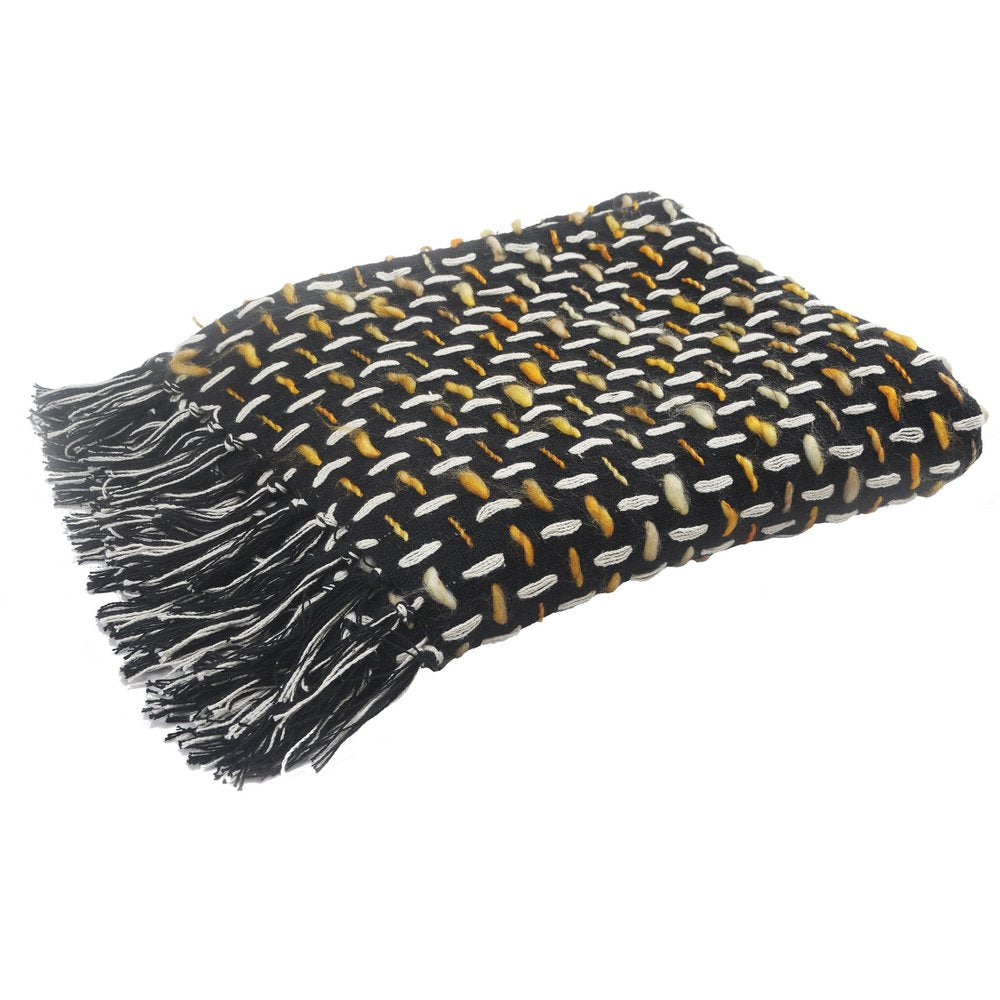 Black and Blue Woven Cotton Geometric Throw Blanket