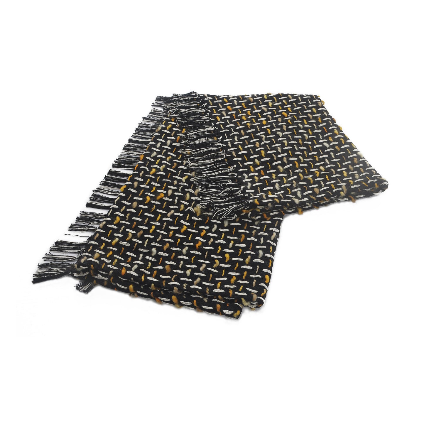 Black and Gold Woven Cotton Geometric Throw Blanket