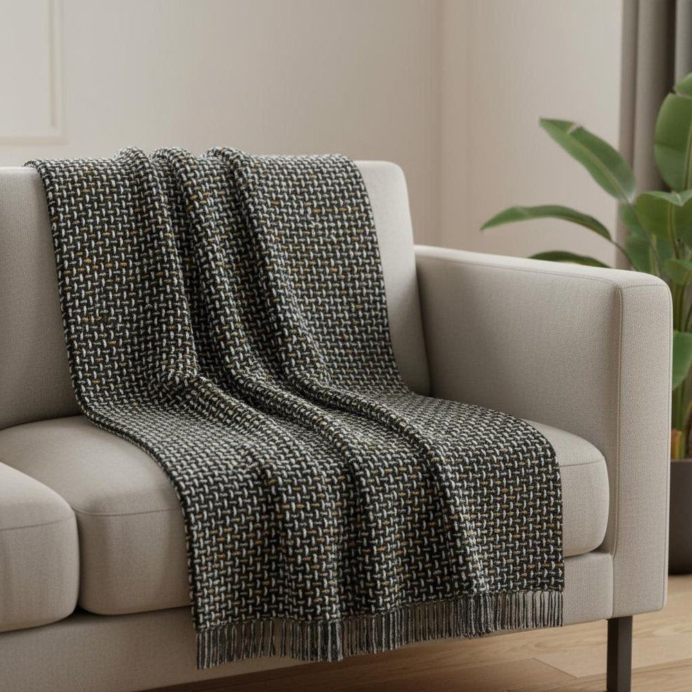 Black and Blue Woven Cotton Geometric Throw Blanket