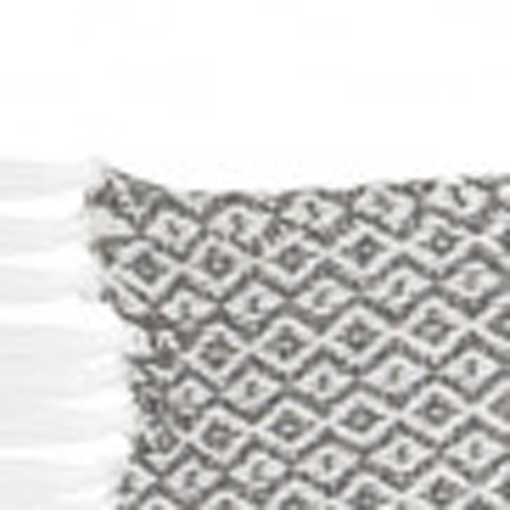 50" X 60" Gray and White Woven Cotton Geometric Throw Blanket with Fringe