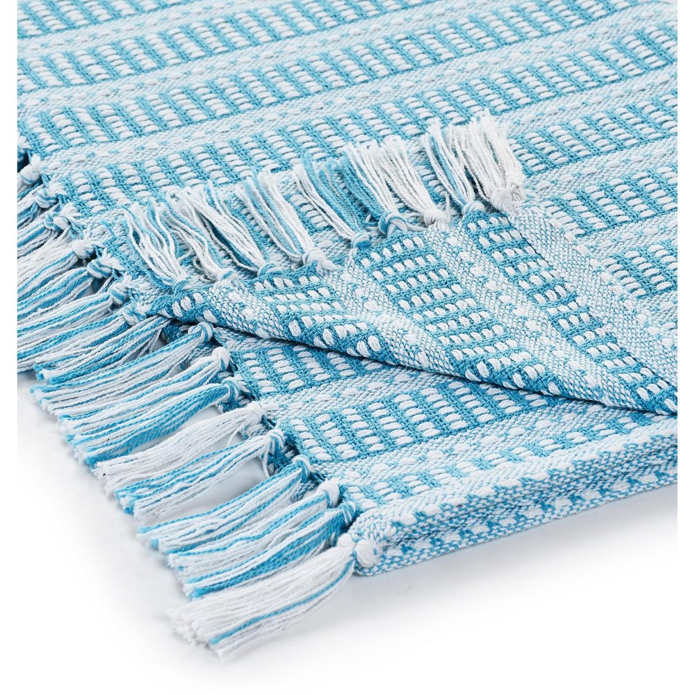 Blue and White Woven Cotton Striped Throw Blanket