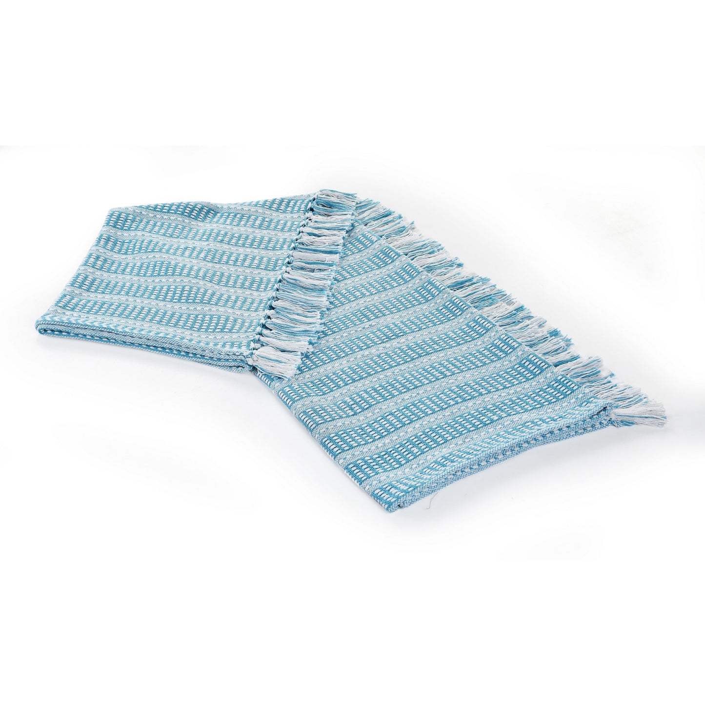 Blue and White Woven Cotton Striped Throw Blanket