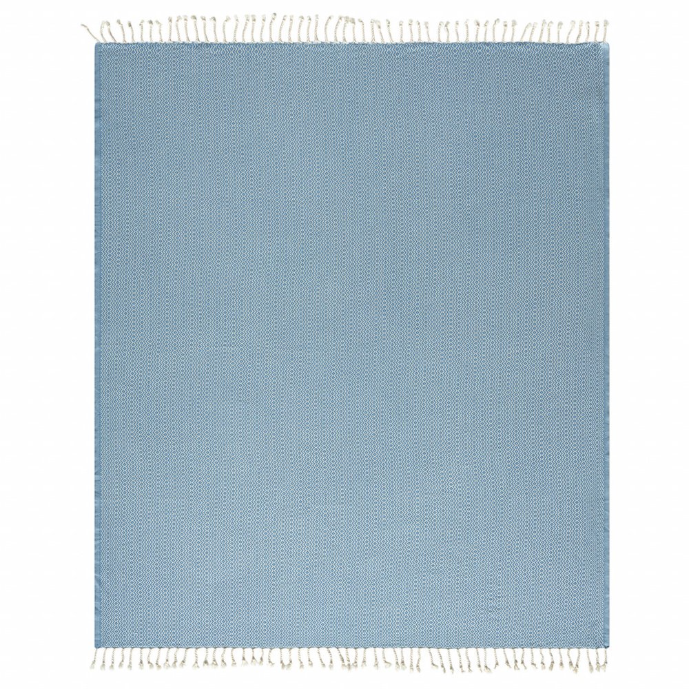 50" X 60" Blue and White Woven Cotton Geometric Throw Blanket with Fringe