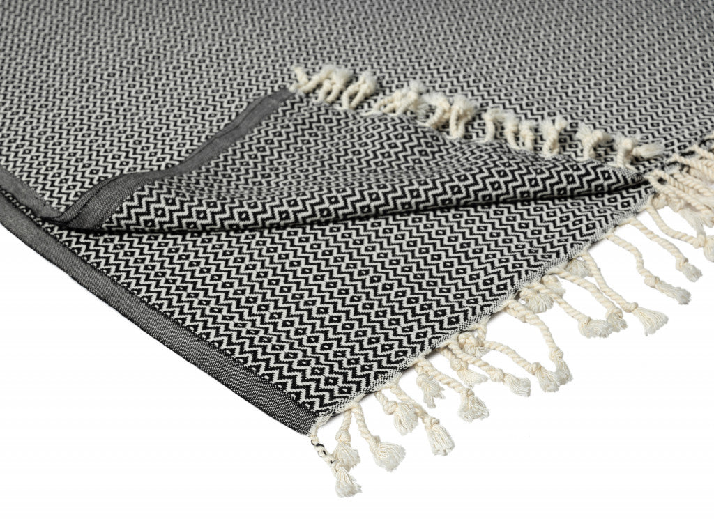 Gray Woven Cotton Geometric Throw Blanket