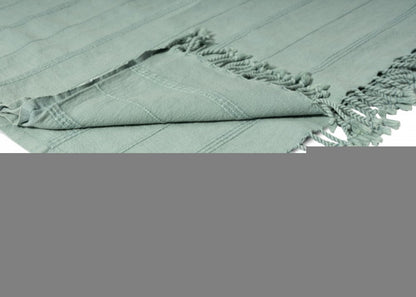 Green Woven Cotton Striped Throw Blanket