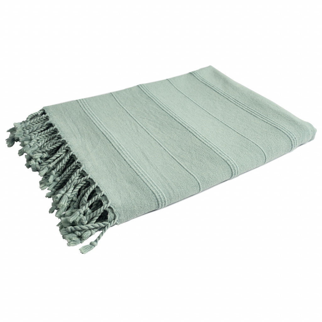 Beige Woven Cotton Striped Throw Blanket