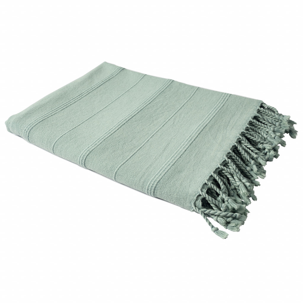 Beige Woven Cotton Striped Throw Blanket