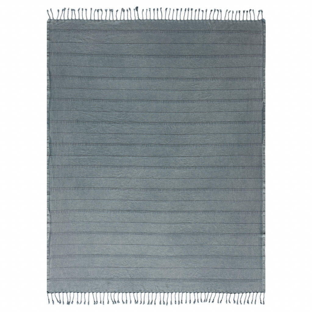 Gray Woven Cotton Striped Throw Blanket