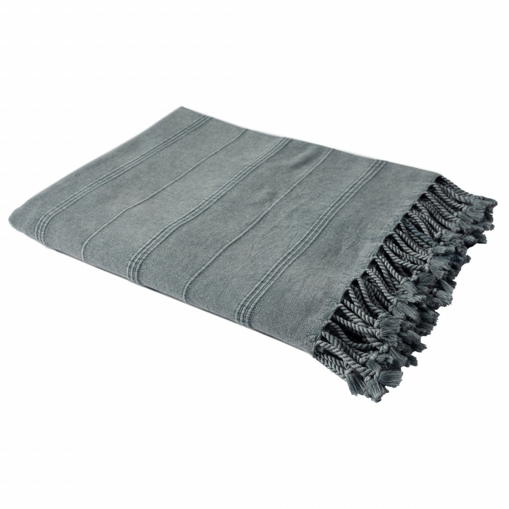 Gray Woven Cotton Striped Throw Blanket