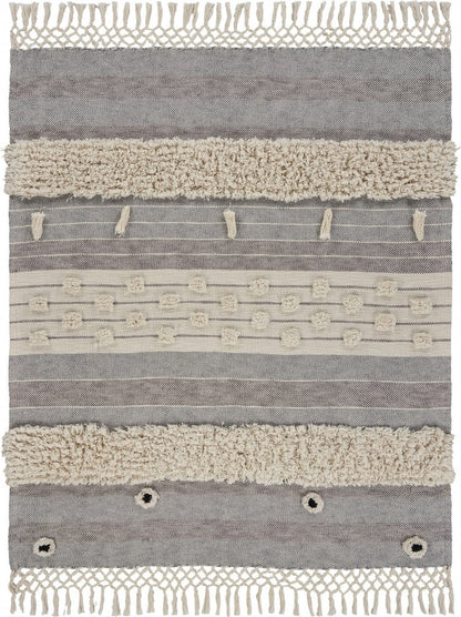 60" X 50" Gray Woven Cotton Striped Throw Blanket with Fringe