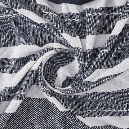 50" X 60" Blue and White Kantha Cotton Striped Throw Blanket with Embroidery