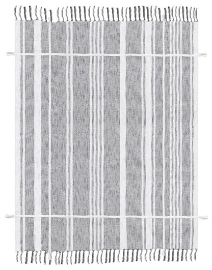 50" X 60" Gray and White Kantha Cotton Striped Throw Blanket with Embroidery