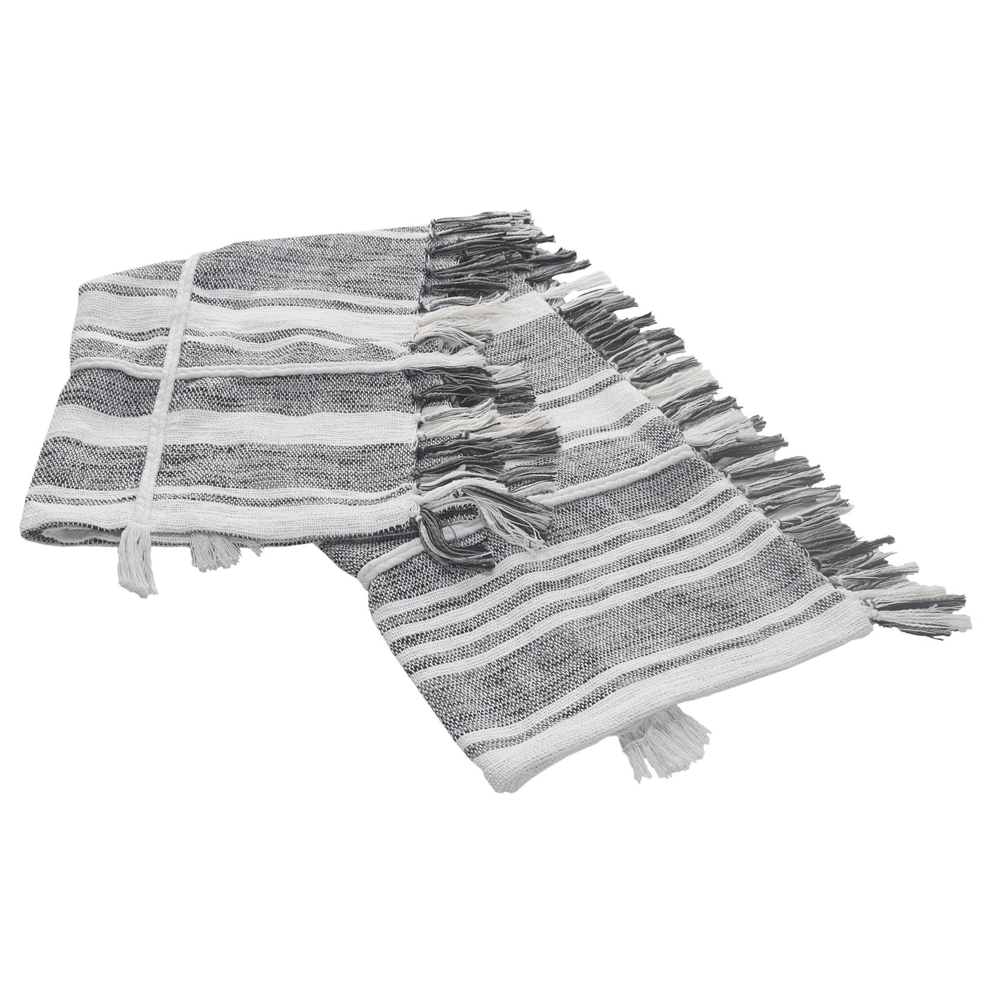 Gray and White Woven Cotton Striped Throw Blanket