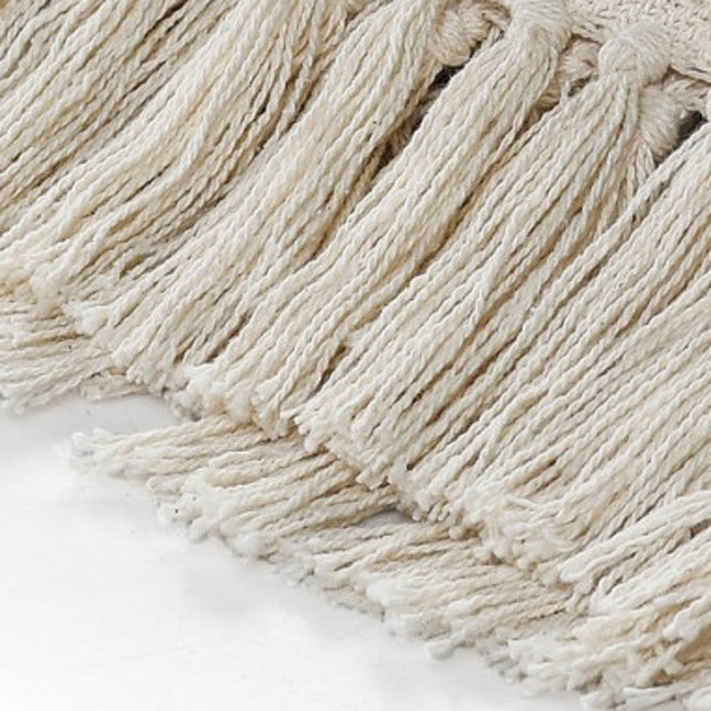 Cream Woven Cotton Striped Throw Blanket