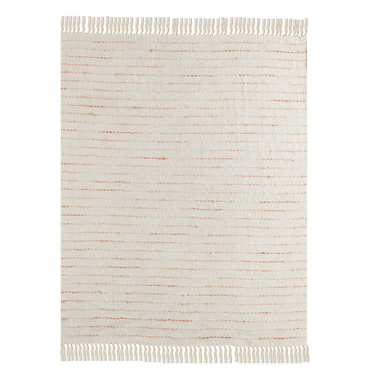 50" X 60" Cream Kantha Cotton Striped Throw Blanket with Embroidery