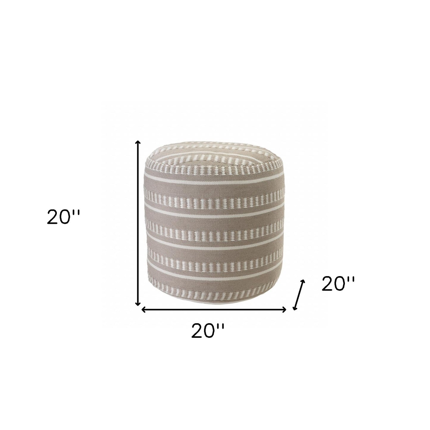 20" Brown Polyester Round Striped Indoor Outdoor Pouf Ottoman