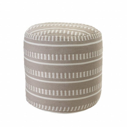 20" Orange Polyester Round Striped Indoor Outdoor Pouf Ottoman