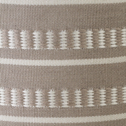 20" Orange Polyester Round Striped Indoor Outdoor Pouf Ottoman