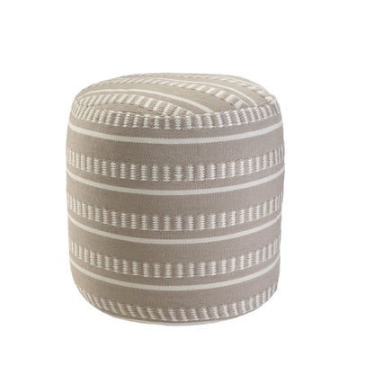20" Orange Polyester Round Striped Indoor Outdoor Pouf Ottoman