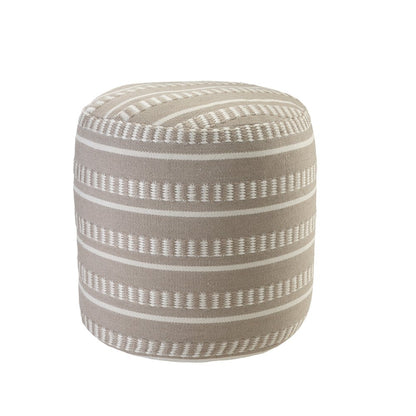 20" Orange Polyester Round Striped Indoor Outdoor Pouf Ottoman