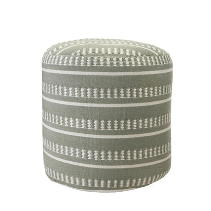 20" Orange Polyester Round Striped Indoor Outdoor Pouf Ottoman