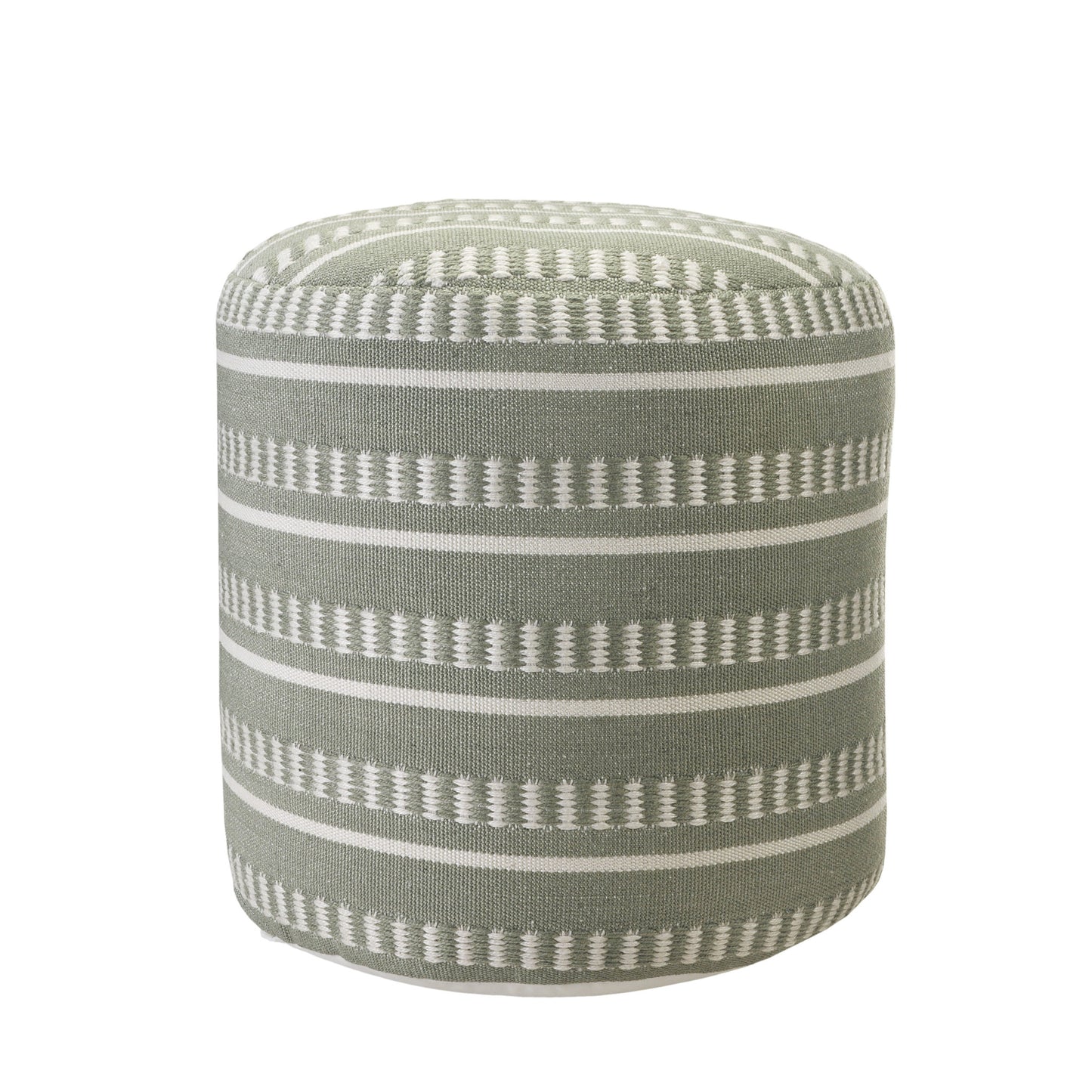 20" Green Polyester Round Striped Indoor Outdoor Pouf Ottoman