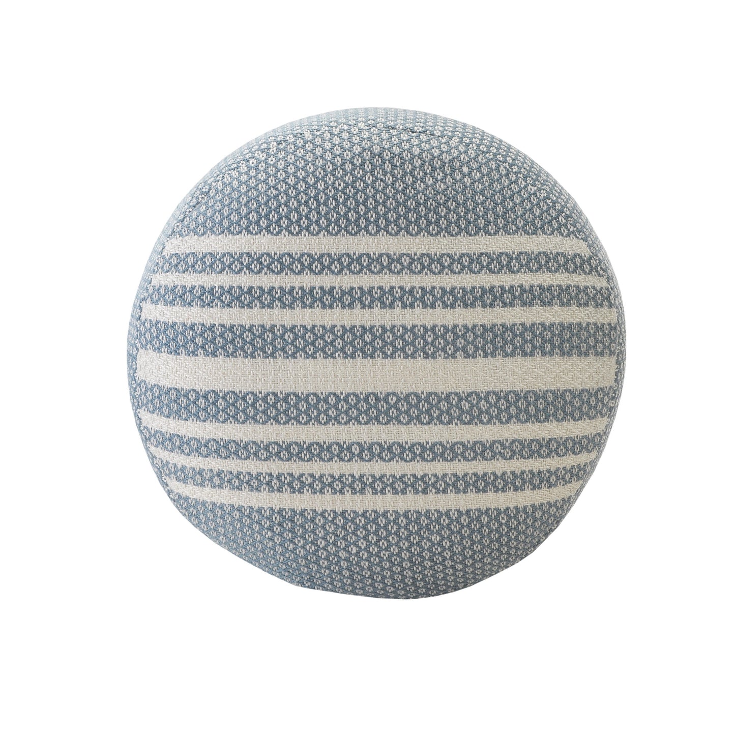 20" Blue Polyester Round Striped Indoor Outdoor Pouf Ottoman