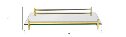 16" Mirror and Gold Rectangular Glass Vanity Tray