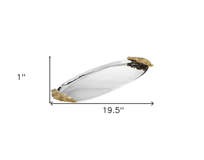 20" Silver And Gold Oval Stainless Steel Handmade Serving Tray With Handles