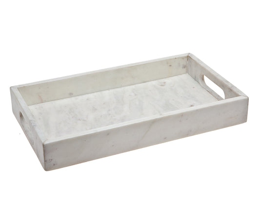 14" Gray Marble Serving Tray With Handles