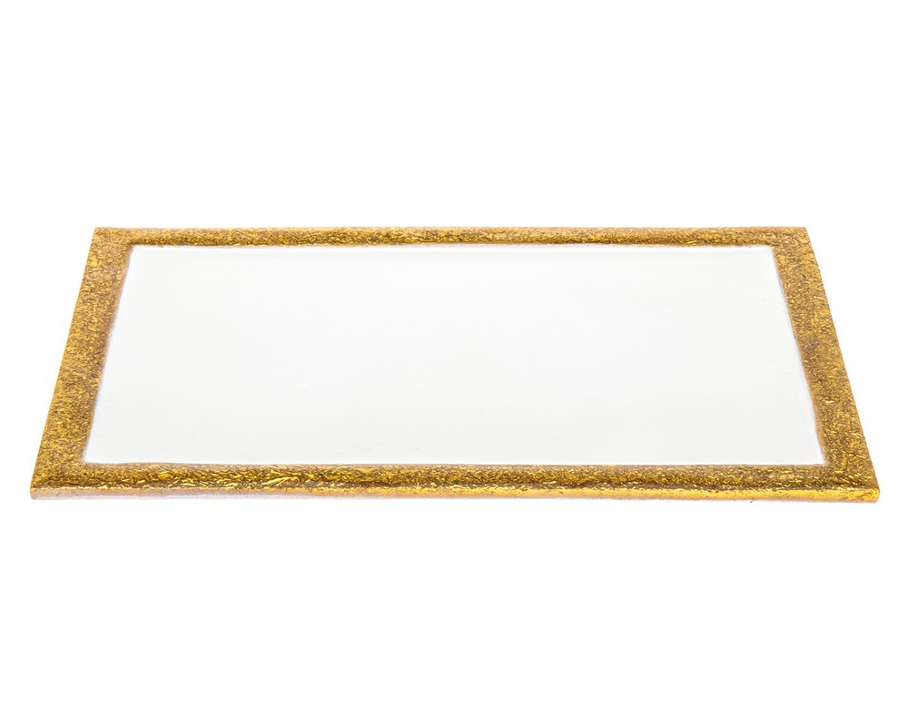 9" Gold and White Rectangular Metal Serving Tray