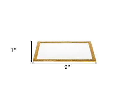 9" Gold and White Rectangular Metal Serving Tray